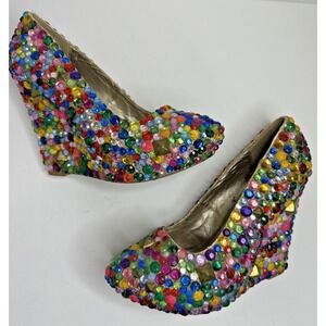 Haus Of Price high heels bejeweled Wedge Sz 10 Multicolor Bling Designer Runway